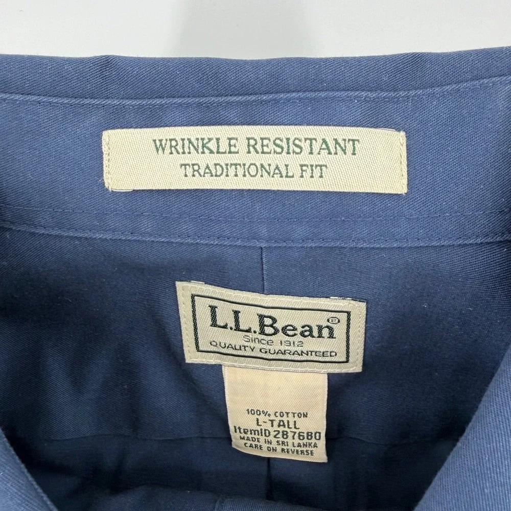 LLBean Mens‎ Wrinkle Resistant Long Sleeve Button Down Shirt L Tall Blue